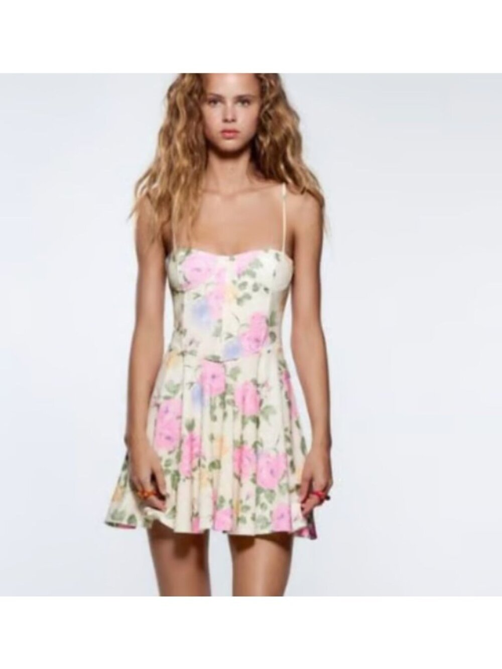 ZARA Pastel Floral Print‎ Corset Mini Dress Size Small